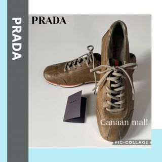 プラダ(PRADA)の【PRADA】訳あり：レザースニーカー カーキ色(スニーカー)