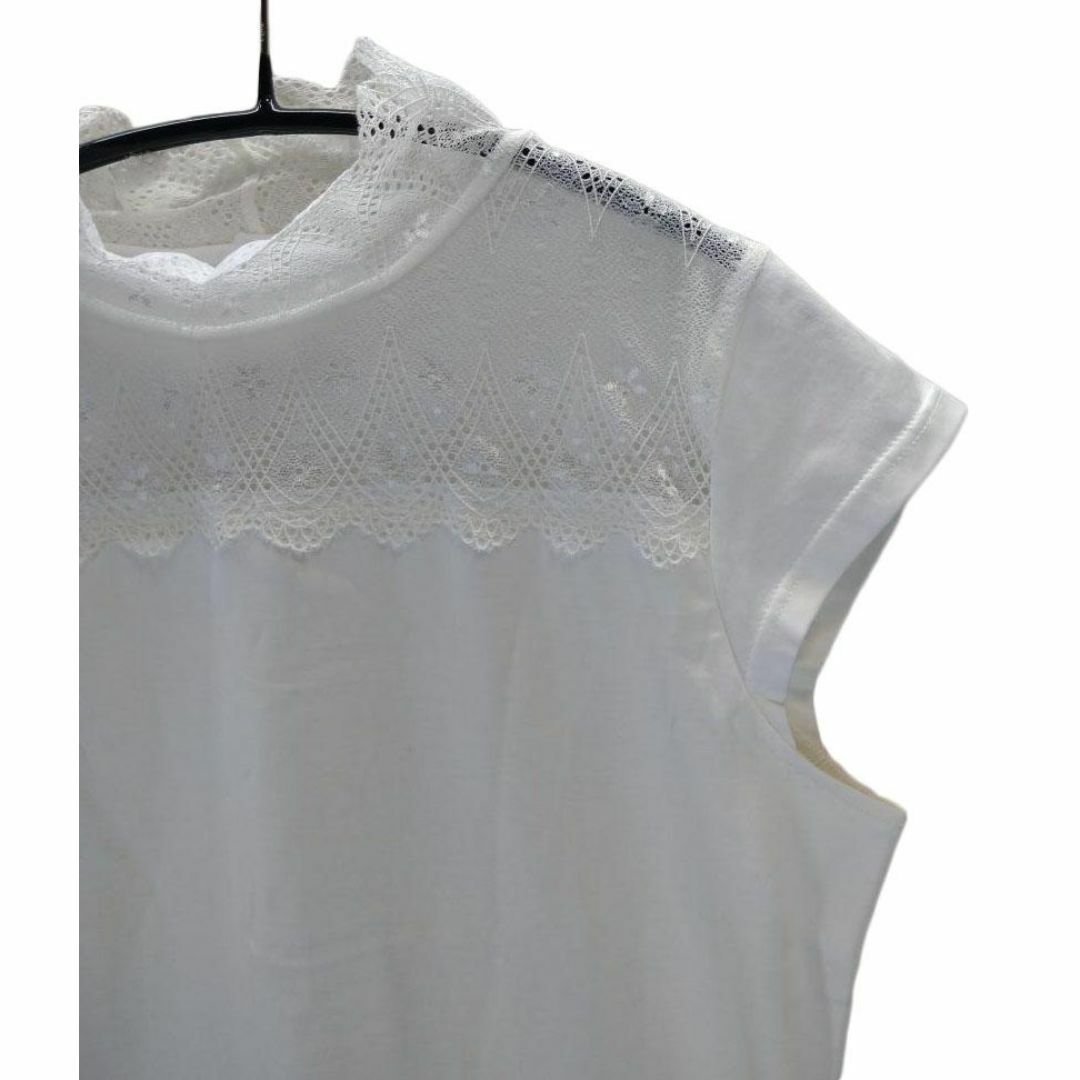 SS0503◆ 新品 ハイネックTシャツ フレンチ袖 無地 Mサイズ ホワイト レディースのトップス(Tシャツ(半袖/袖なし))の商品写真