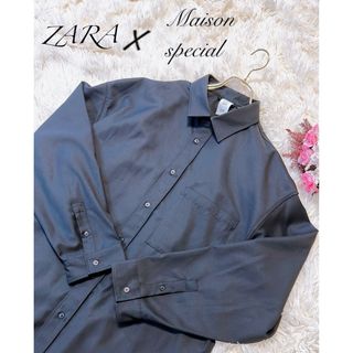 メゾンスペシャル(MAISON SPECIAL)のZARA×Maison special コラボ　メンズ　シャツ　黒　M 極美品(シャツ)