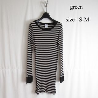 green - green ボーダー リブ カットソー ロング Tシャツ ボーダー柄 HYKE