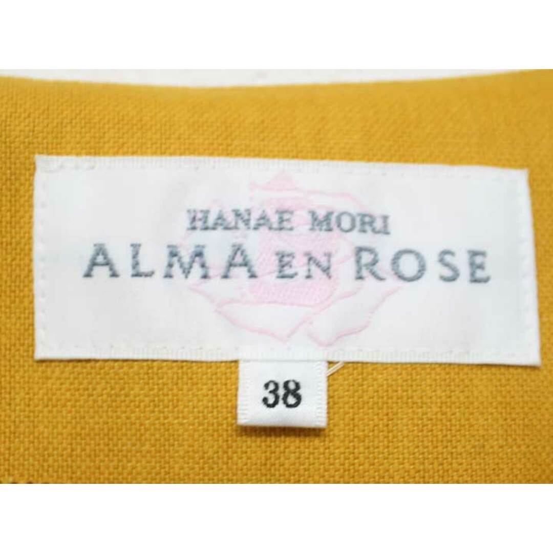 HANAE MORI(ハナエモリ)の△HANAE MORI ALMA EN ROSE/ハナエモリ アルマンローズ△ベルト付き半袖ワンピース/ミモレ丈/ノースリーブ/無地/リネン混　マスタードイエロー/黄色　レディース　38　【中古】 夏 404032 onepi レディースのワンピース(その他)の商品写真