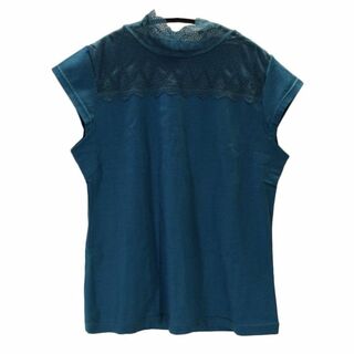 SS0496-2◆ 新品 ハイネックTシャツ フレンチ袖  Lサイズ グリーン系(Tシャツ(半袖/袖なし))