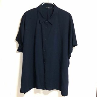 ユニクロ(UNIQLO)の【新品・未使用】ユニクロ　レーヨンブラウス（半袖）　ネイビー　WOMEN XL(シャツ/ブラウス(半袖/袖なし))