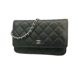 シャネル(CHANEL)の★SALE 【4hb1232】シャネル ショルダーウォレット/マトラッセ/キャビアスキン/ブラック/シルバー金具 【中古】 レディース(財布)