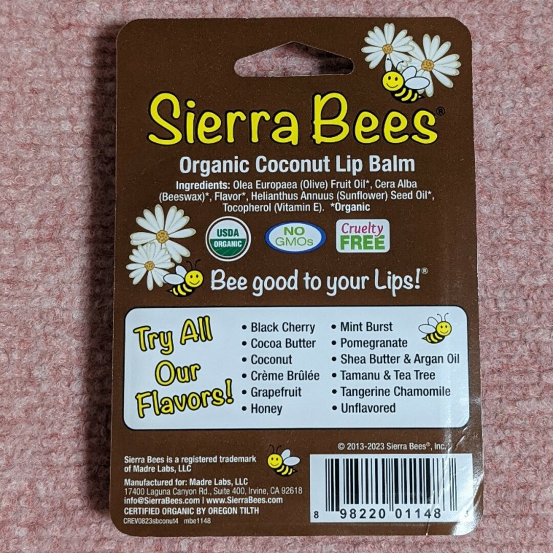 BURT'S BEES(バーツビーズ)の新品未使用　シエラビーズオーガニックリップバーム　リップクリーム　4本パック コスメ/美容のスキンケア/基礎化粧品(リップケア/リップクリーム)の商品写真