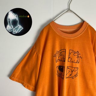 【半袖Tシャツ　刺しゅうデザイン　ワンカラー　オレンジ　古着】(Tシャツ(半袖/袖なし))