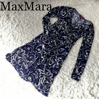 Max Mara - MaxMara マックスマーラ ワンピース 花モチーフ柄 ネイビー Mサイズ