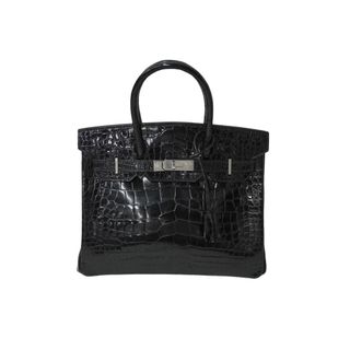 エルメス(Hermes)の新品同様 HERMES エルメス BIRKIN バーキン30 ハンドバッグ アリゲーターシャイニー シルバー金具 ブラック◻︎D刻印 62215(ハンドバッグ)