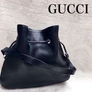 グッチ(Gucci)の極美品 GUCCI グッチ オールレザー ショルダーバッグ ロゴ ブラック 黒(ショルダーバッグ)