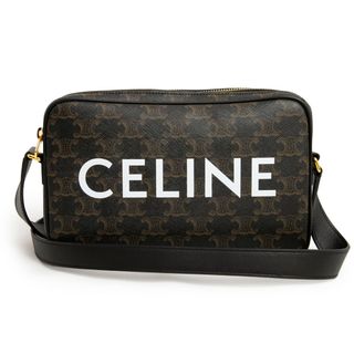 celine - セリーヌ ミディアム メッセンジャーバッグ ショルダーバッグ 斜め掛け トリオンフキャンバス カーフスキン レザー ブラック ブラウン 黒 茶 ゴールド金具 194502CIM CELINE（新品・未使用品）