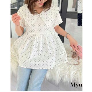 ザラ(ZARA)のMyu ドット ブラウス フリル ワンサイズ(シャツ/ブラウス(半袖/袖なし))