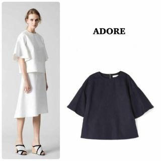 【ADORE】ドライ麻フレアースリーブブラウス　フレア袖　ネイビー　38