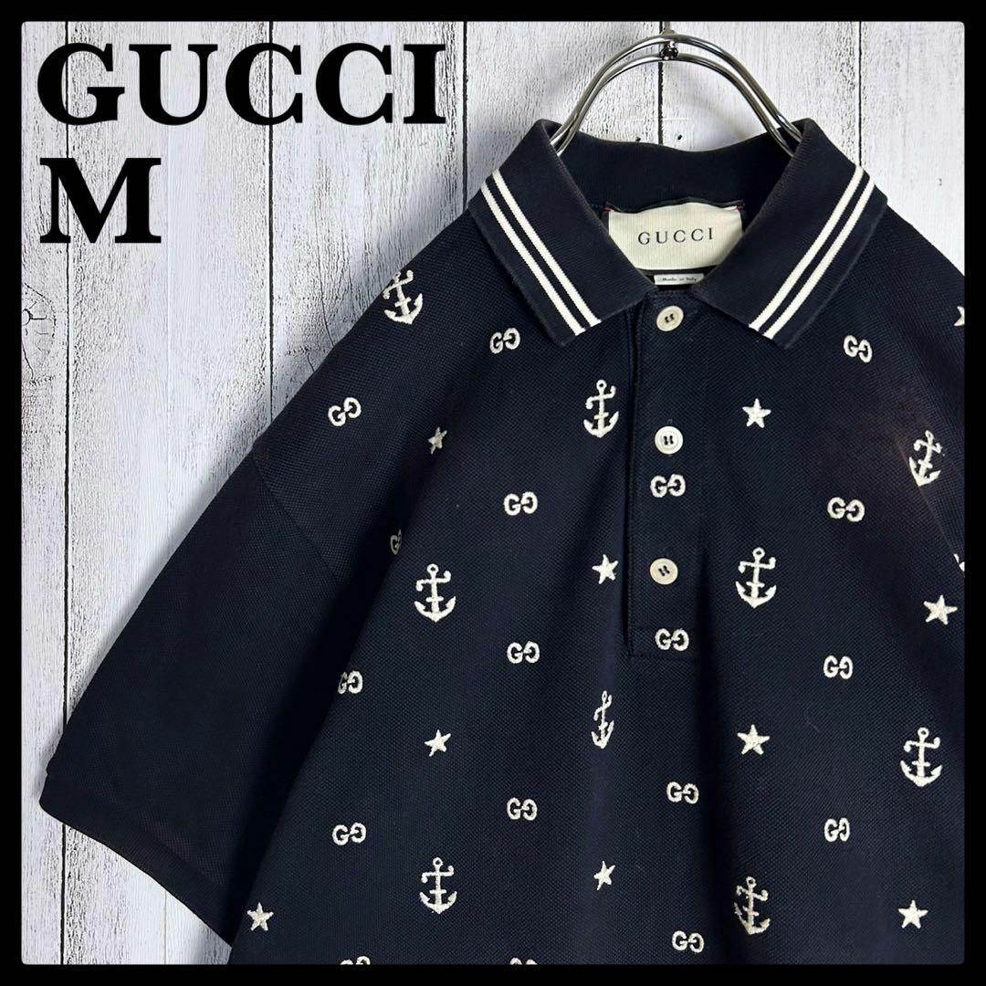 超希少】グッチ☆総柄入り半袖ポロシャツ イカリ 碇 GG柄 入手困難 超希少】グッチ☆総柄入り半袖ポロシャツ イカリ 碇 GG柄 入手困難
