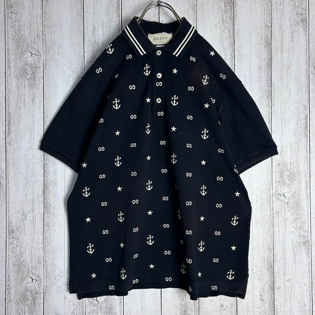 超希少】グッチ☆総柄入り半袖ポロシャツ イカリ 碇 GG柄 入手困難 超希少】グッチ☆総柄入り半袖ポロシャツ イカリ 碇 GG柄 入手困難