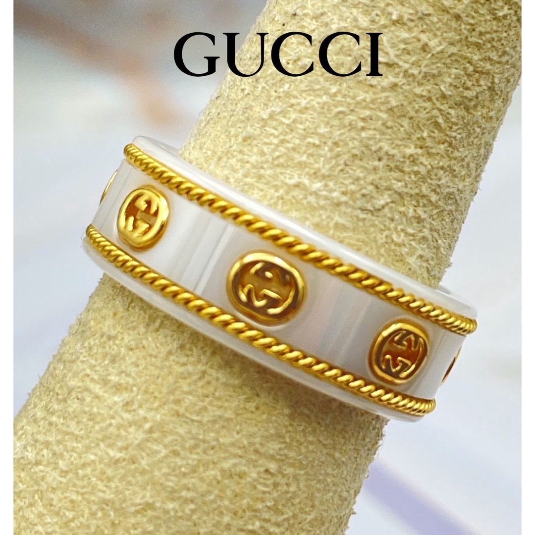 Gucci(グッチ)のGUCCI インターロッキング 750 YG  ジルコニア GGリング 12号 メンズのアクセサリー(リング(指輪))の商品写真