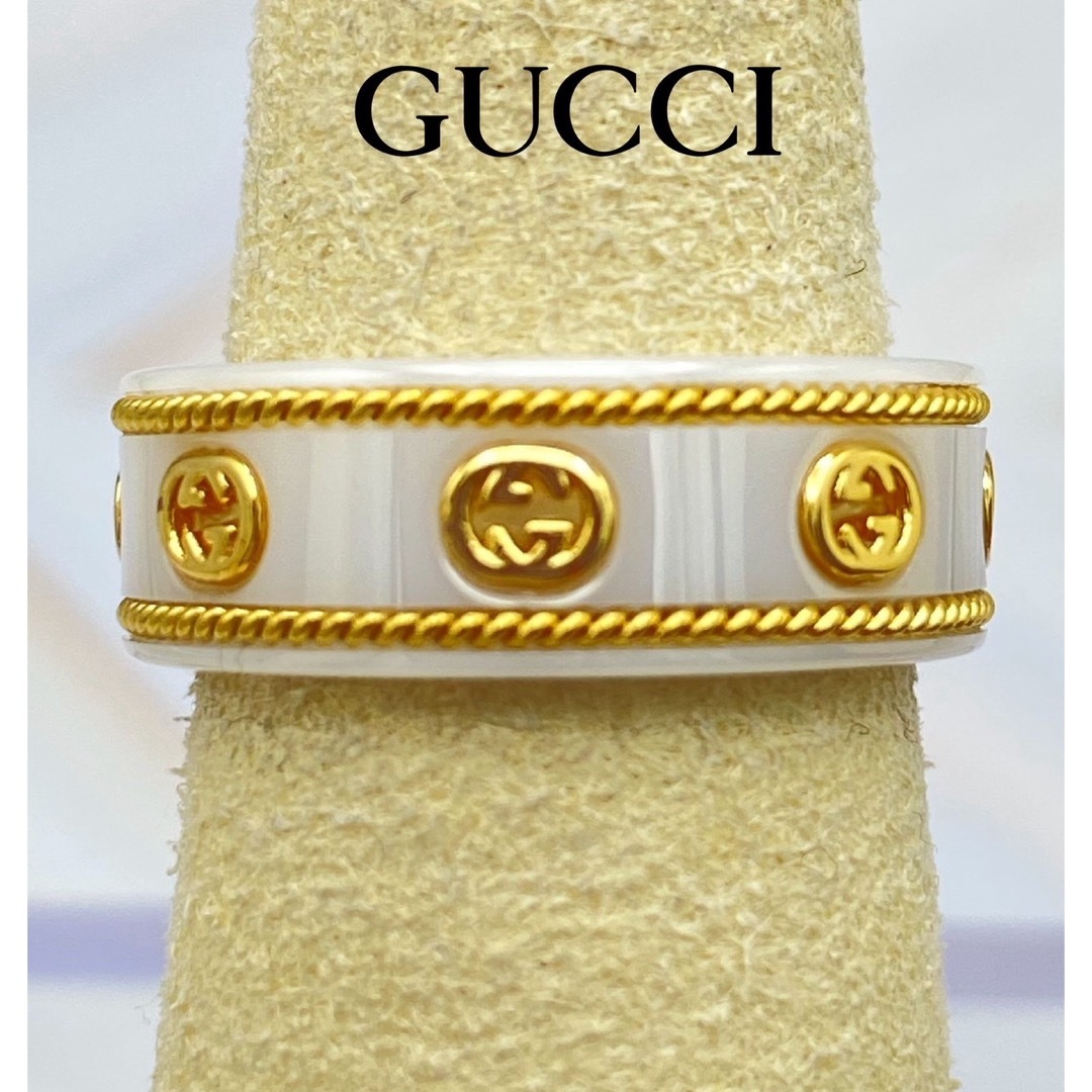 Gucci(グッチ)のGUCCI インターロッキング 750 YG  ジルコニア GGリング 12号 メンズのアクセサリー(リング(指輪))の商品写真