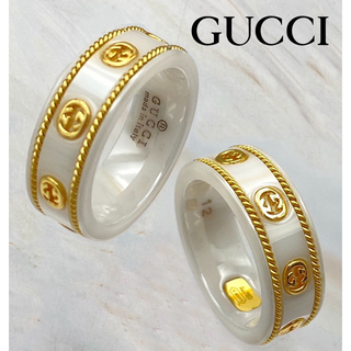 グッチ(Gucci)のGUCCI インターロッキング 750 YG  ジルコニア GGリング 12号(リング(指輪))