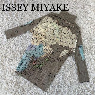 ISSEY MIYAKE PLEATS PLEASEプ 地図柄 グレージュ 4(Tシャツ(長袖/七分))