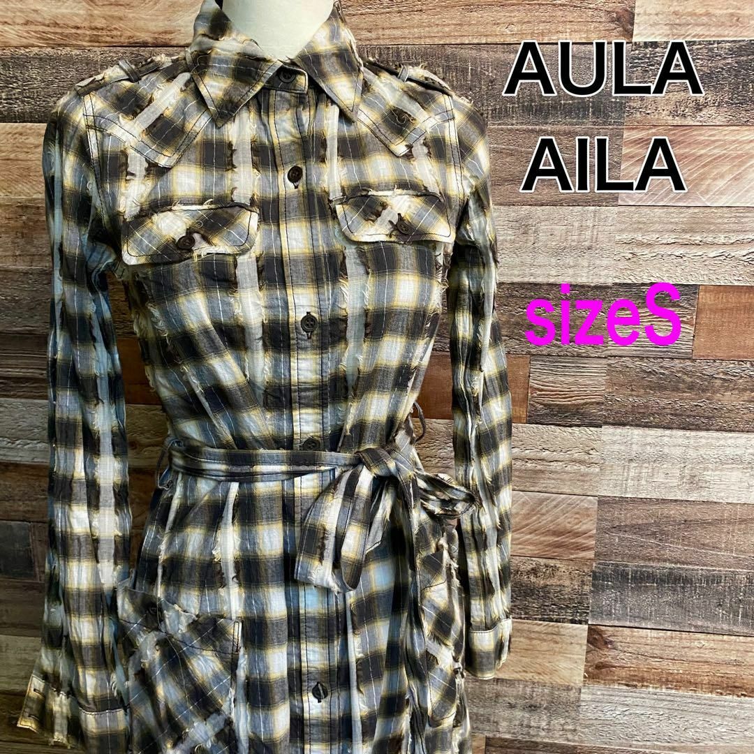 AULA AILA(アウラアイラ)のAULA AILA アウラアイラ　ロングシャツワンピ　チェック　ウエスタン　S レディースのワンピース(ロングワンピース/マキシワンピース)の商品写真