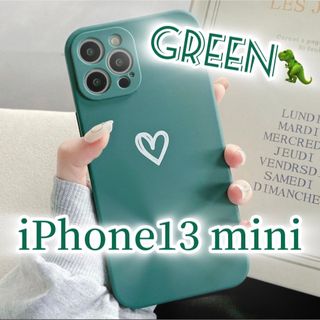 アイフォーン(iPhone)の【iPhone13mini】iPhoneケース グリーン ハート 手書き 緑(iPhoneケース)