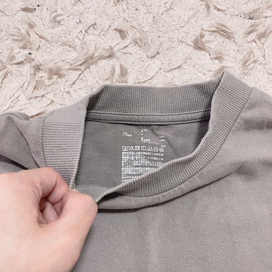 MUJI (無印良品)(ムジルシリョウヒン)の無印良品 フレンチスリーブ Tシャツ アースカラー グレー リブ 綿 コットン レディースのトップス(Tシャツ(半袖/袖なし))の商品写真