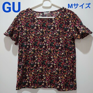 GU - GU 半袖 花柄シャツ Mサイズ トップス カットソー フリル袖