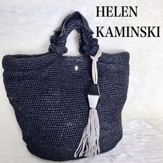 ヘレンカミンスキー(HELEN KAMINSKI)の美品 HELEN KAMINSKI ラフィア リーフロゴ レザー トートバッグ(トートバッグ)