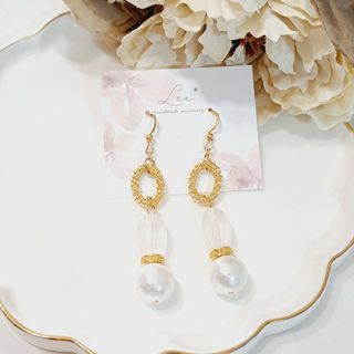 No...82♡上品＊コットンパール×ゴールド　大人可愛いピアス/イヤリング(ピアス)