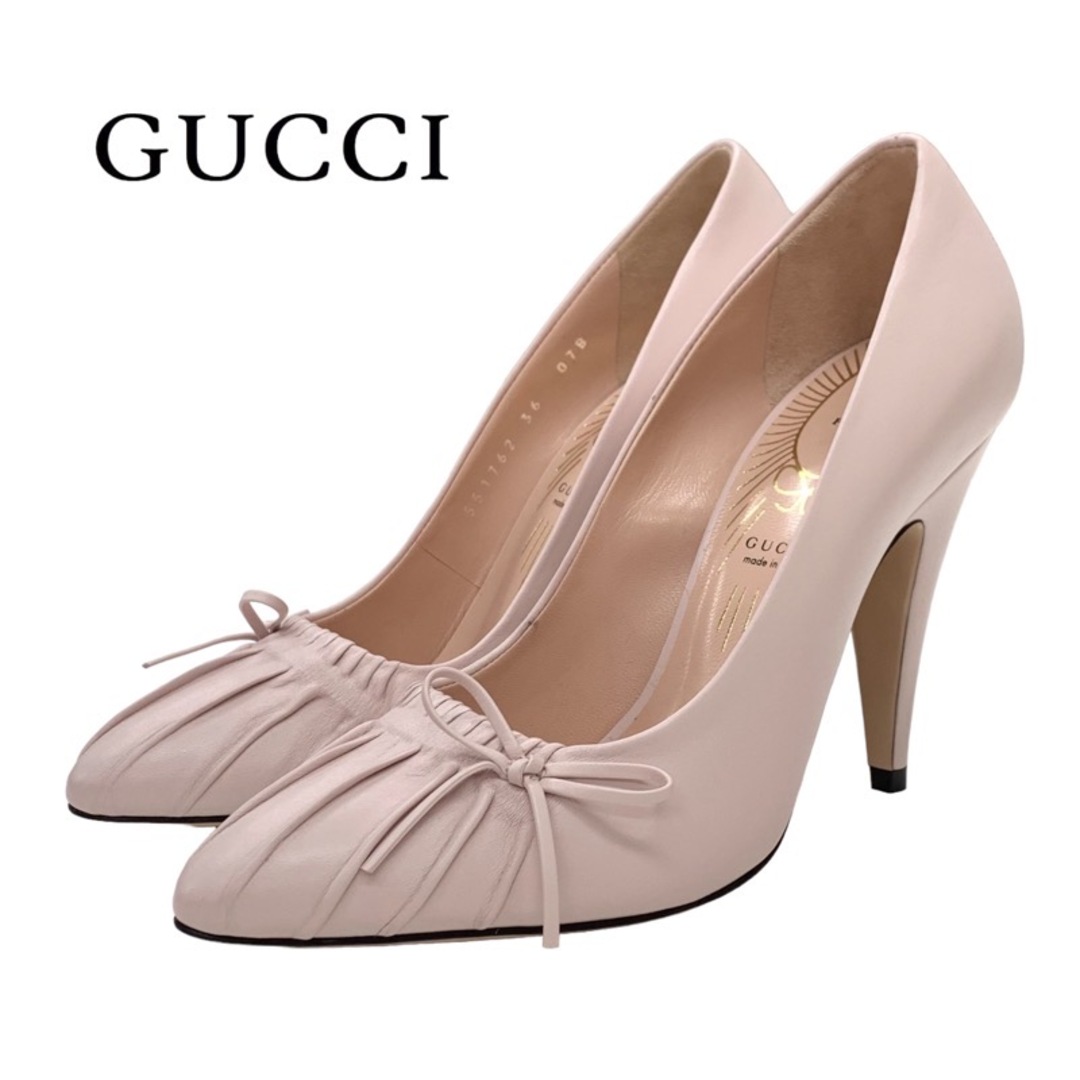 Gucci(グッチ)の未使用 グッチ GUCCI パンプス 靴 シューズ リボン レザー ピンク レディースの靴/シューズ(ハイヒール/パンプス)の商品写真