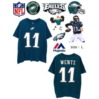 マジェスティック(Majestic)のNFL　イーグルス　WENTZ　11　Tシャツ　L　深緑　USA古着(Tシャツ/カットソー(半袖/袖なし))