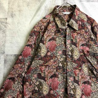 ヴィンテージ(VINTAGE)の美品 ヴィンテージ レーヨン ペイズリー総柄 シャツ 長袖 ブラウン L相当(シャツ)