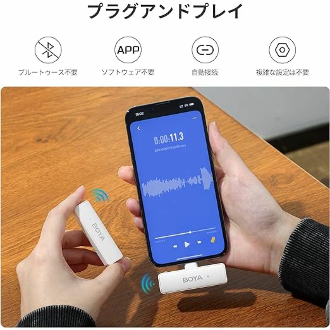 ワイヤレスマイク USB-C/Lightning/3.5 mmアダプター付き スマホ/家電/カメラのスマホアクセサリー(その他)の商品写真