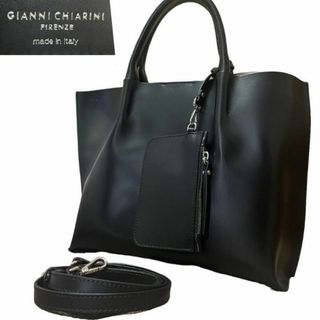 ジャンニキャリーニ(GIANNI CHIARINI)の【人気・美品】ジャンニキャリーニ トゥエンティ トートバッグ　レザー　ポーチ　黒(トートバッグ)