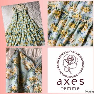 アクシーズファム(axes femme)のアクシーズファム★美品★切り替えフリル★Aライン★ロングワンピース★薔薇(ロングワンピース/マキシワンピース)