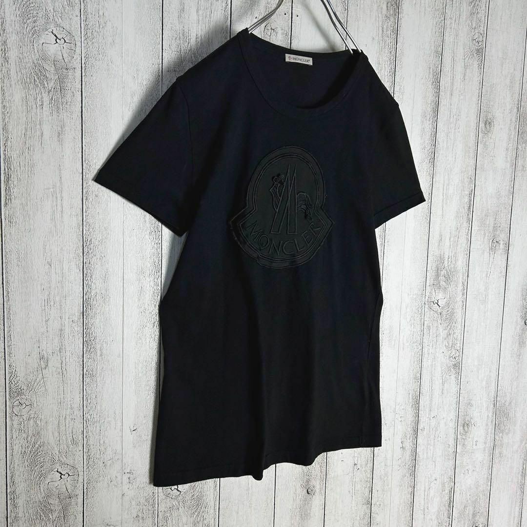 MONCLER(モンクレール)の【人気Lサイズ】モンクレール☆ビッグ刺繍ロゴ入りTシャツ 定番ブラック 美品 レディースのトップス(Tシャツ(半袖/袖なし))の商品写真