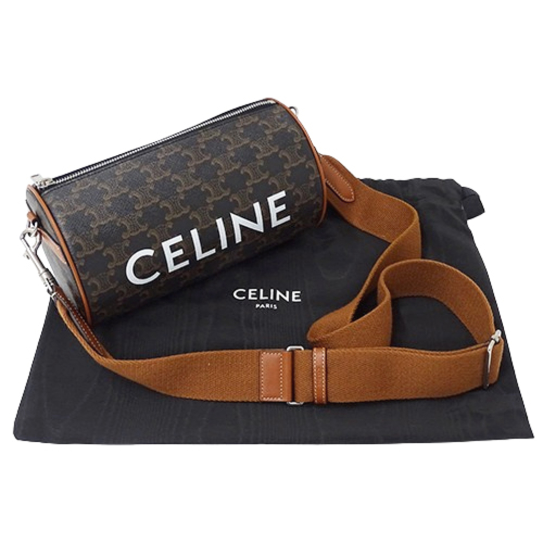 celine(セリーヌ)のセリーヌ CELINE バッグ レディース ブランド ショルダーバッグ トリオンフ シリンダーバッグ ブラック ブラウン ロゴ 筒型 コンパクト ミニバッグ おしゃれ 斜め掛け 【中古】 レディースのバッグ(ショルダーバッグ)の商品写真