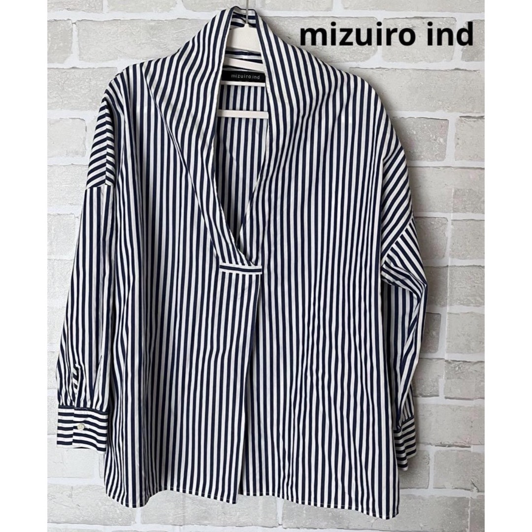 mizuiro ind ミズイロインド　ストライプ　スキッパー　コットン レディースのトップス(シャツ/ブラウス(長袖/七分))の商品写真