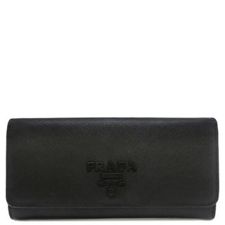 プラダ(PRADA)のプラダ PRADA 長財布 サフィアーノ シャイン サフィアーノレザー ブラック ゴールド金具 黒 二つ折り パスケース欠品  1MH132 【箱】【中古】(財布)