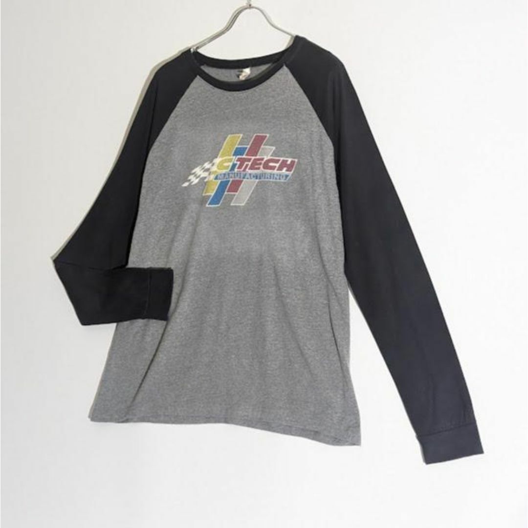 古着 ロンT アメカジ ラグラン プリント グレー 黒 ビンテージ メンズのトップス(Tシャツ/カットソー(七分/長袖))の商品写真