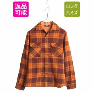 ウールリッチ(WOOLRICH)の50s ★ ウールリッチ チェック ループ留め オープンカラー 長袖 ウール シャツ メンズ S / 古着 50年代 ヴィンテージ WOOLRICH 長袖シャツ(シャツ)