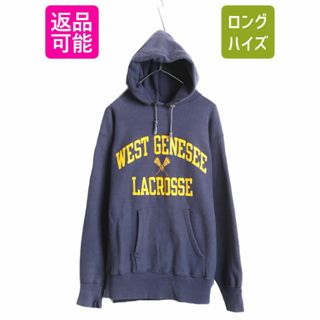 チャンピオン(Champion)の好雰囲気 80s USA製 ★ チャンピオン リバースウィーブ 3段 カレッジ プリント スウェット フード パーカー メンズ XL Champion 裏起毛 紺(パーカー)