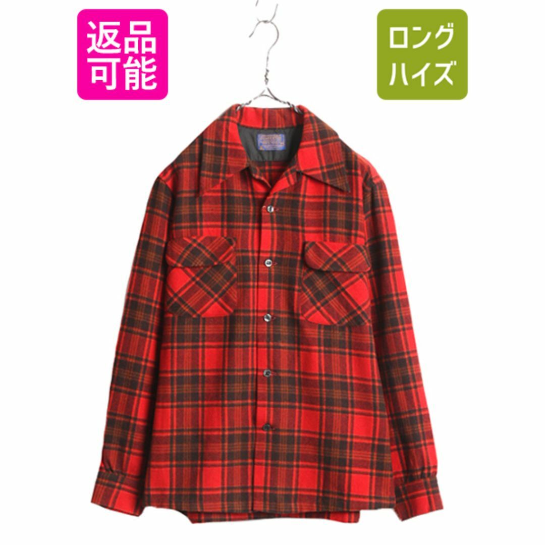 PENDLETON(ペンドルトン)の70s USA製 ★ ペンドルトン チェック ループ留め オープンカラー 長袖 ウール シャツ メンズ M / 古着 70年代 ヴィンテージ PENDLETON 総柄 メンズのトップス(シャツ)の商品写真