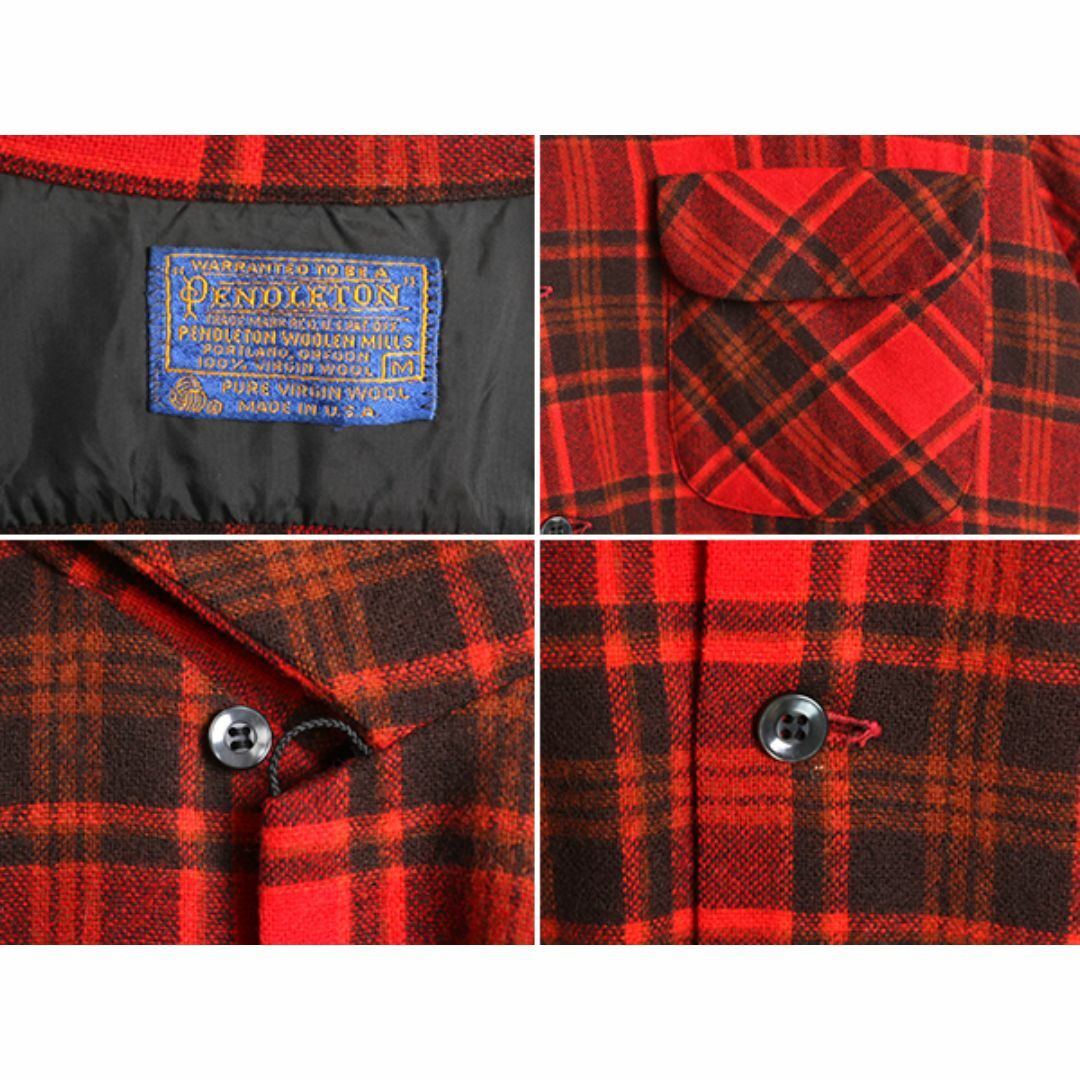 PENDLETON(ペンドルトン)の70s USA製 ★ ペンドルトン チェック ループ留め オープンカラー 長袖 ウール シャツ メンズ M / 古着 70年代 ヴィンテージ PENDLETON 総柄 メンズのトップス(シャツ)の商品写真