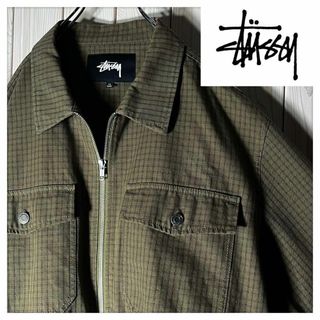 ステューシー(STUSSY)の【良品 XL】ステューシー レザーパッチ チェック ガレージ ジャケット 緑(その他)