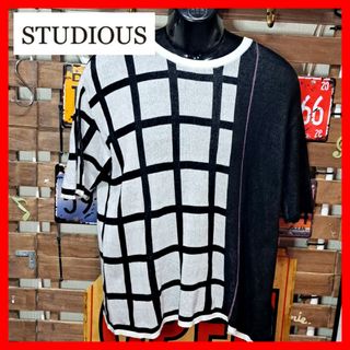 ステュディオス(STUDIOUS)のSTUDIOUS 半袖ニット　Tシャツ　ドッキング　Ｍ　アシンメトリー(Tシャツ/カットソー(半袖/袖なし))