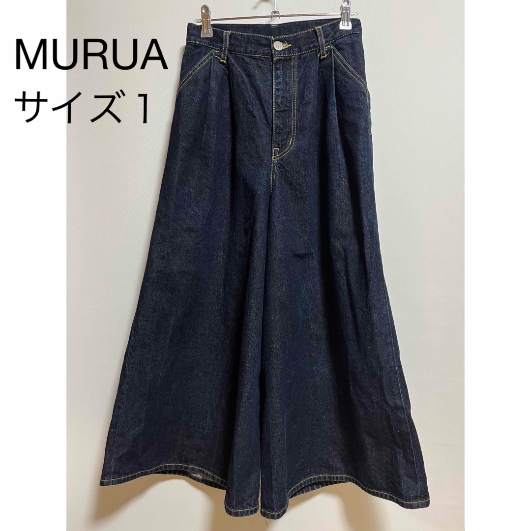 MURUA(ムルーア)の【MURUA】Sサイズ　ワイドパンツ　袴デニム　ハイウエスト　ガウチョ レディースのパンツ(デニム/ジーンズ)の商品写真