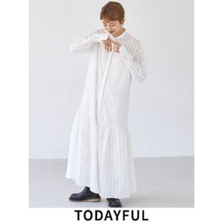 トゥデイフル(TODAYFUL)の【美品】TODAYFUL トゥデイフル シアーストライプシャツドレス  38(ロングワンピース/マキシワンピース)