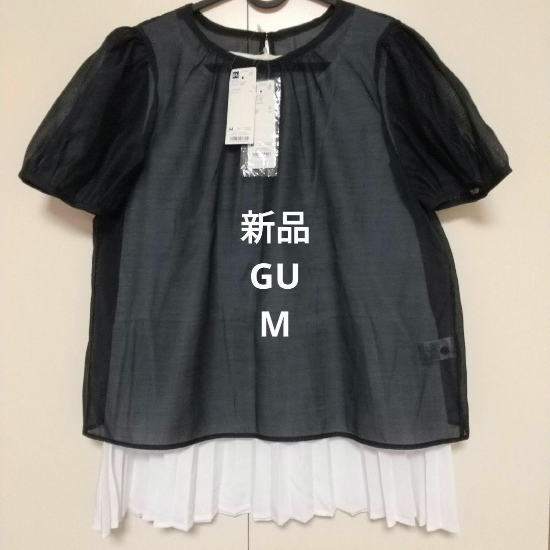 GU(ジーユー)のGU　バックリボンブラウス　ブラック　プリーツタンクトップ　M レディースのトップス(シャツ/ブラウス(半袖/袖なし))の商品写真