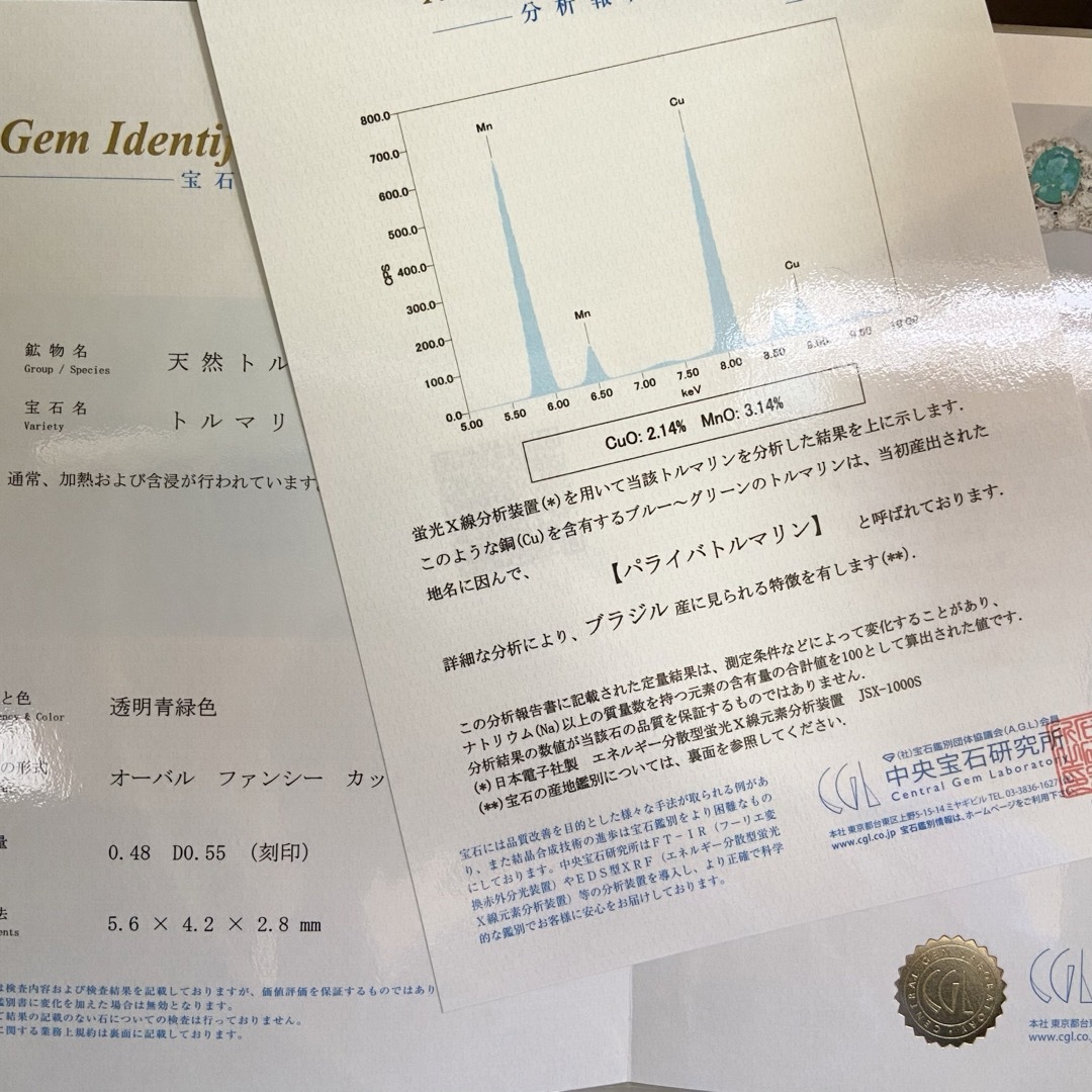 天然 パライバトルマリン ダイヤモンド 計1.03ct PT 中宝研ブラジル産証 レディースのアクセサリー(リング(指輪))の商品写真