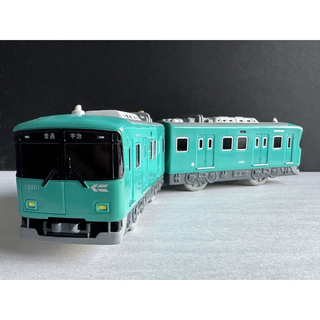 京阪電車　ターコイズグリーン塗装の10001F　２両セット〈中古美品〉レール付(鉄道模型)